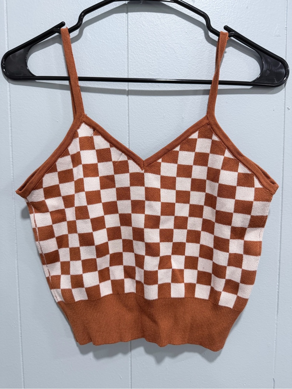 Noelle Checkerboard Knit Cami - Rust & Cream